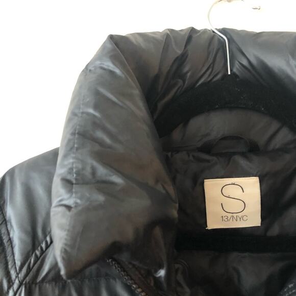 S13 NYC Black Shiny Down Puffer Coat - Picture 4 of 8